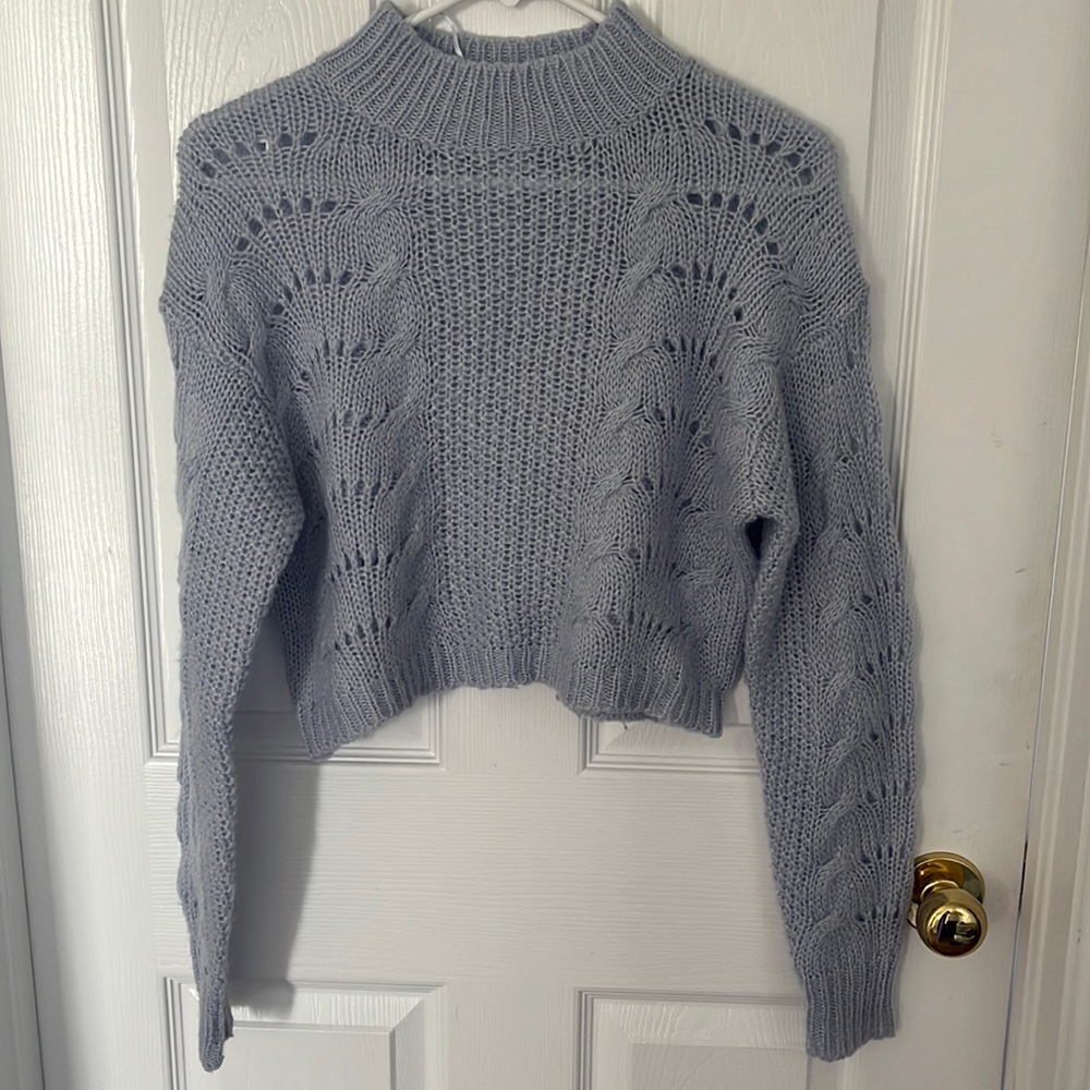 Woven Heart purple turtleneck cropped sweater